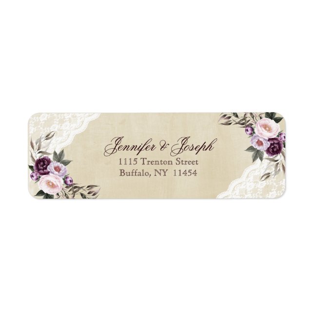 Étiquette Peonies violettes profondes Mariage floral (Devant)