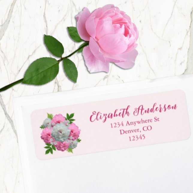 Étiquette Peony Bouquet Mariage Adresse de retour (Créateur téléchargé)