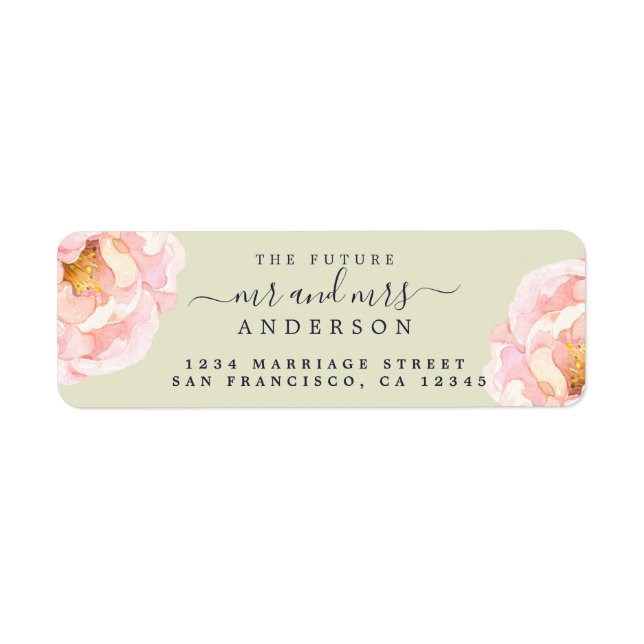 Étiquette Peony Floral Future M. Mme Mariage Retour Adresse (Devant)