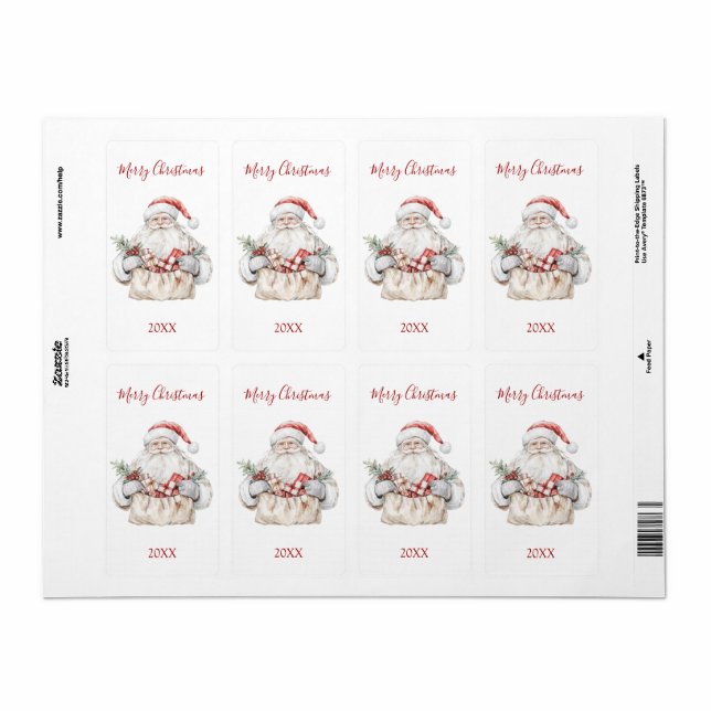 Étiquette Père Noël avec cadeaux de Noël (Feuille entière)