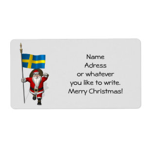 Étiquette Père Noël Avec Drapeau De Suède