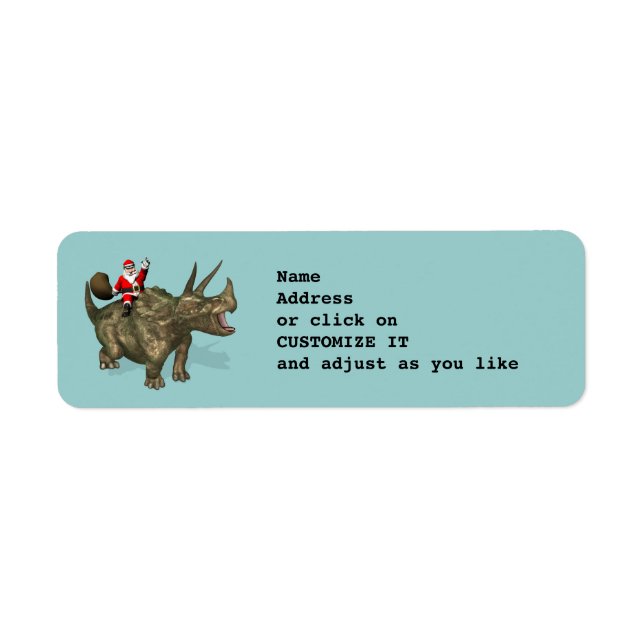 Étiquette Père Noël chevauchant un Tricératops (Devant)