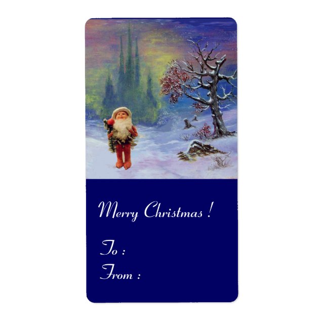 Étiquette PÈRE NOËL DES GNOMES Fêtes d'hiver Bleu Noël (Devant)