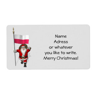 Étiquette Père Noël Doux Avec Drapeau De Pologne