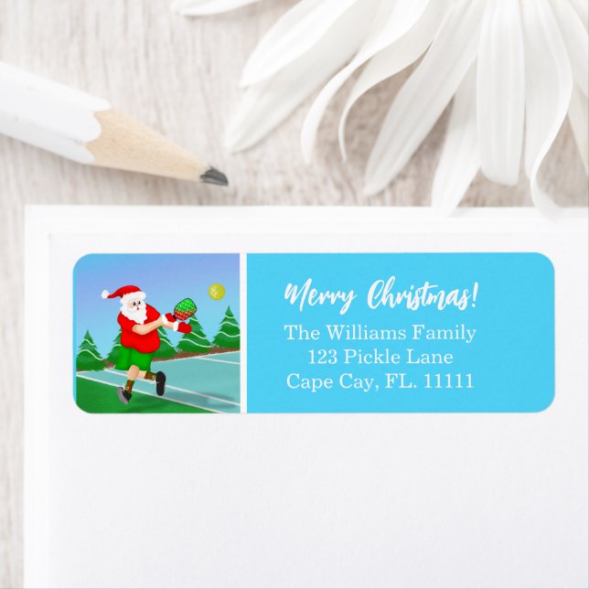 Étiquette Père Noël drôle jouant au Pickleball Joyeux Noël L (En situation)
