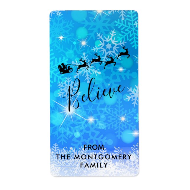 Étiquette Père Noël et son renne volant - Believe Gift (Devant)