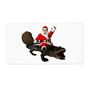 Étiquette Père Noël Festif Montant Un Alligator