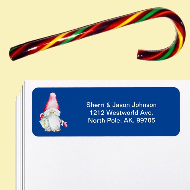 Étiquette Père Noël Gnome for Holidays Christmas Blue Adress (Santa Gnome for Holidays Christmas Blue Address Label)