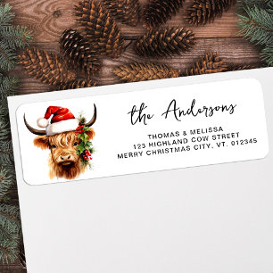 Étiquette Père Noël Highland Cow Festive Farm Adresse de ret