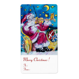 Étiquette PÈRE NOËL INSPIRÉ JOUER VIOLIN Noël Rouge Blanc