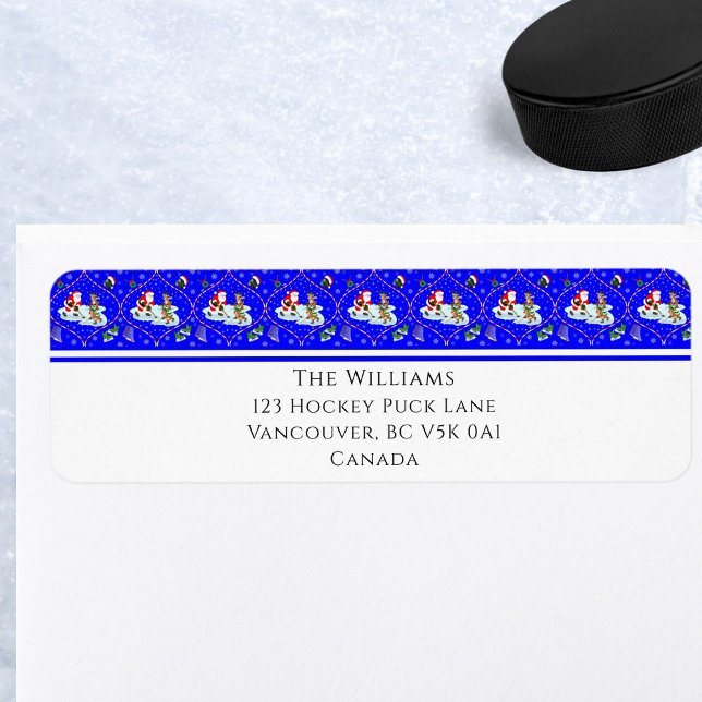 Étiquette Père Noël jouant au hockey sur glace Adresse de re (Créateur téléchargé)