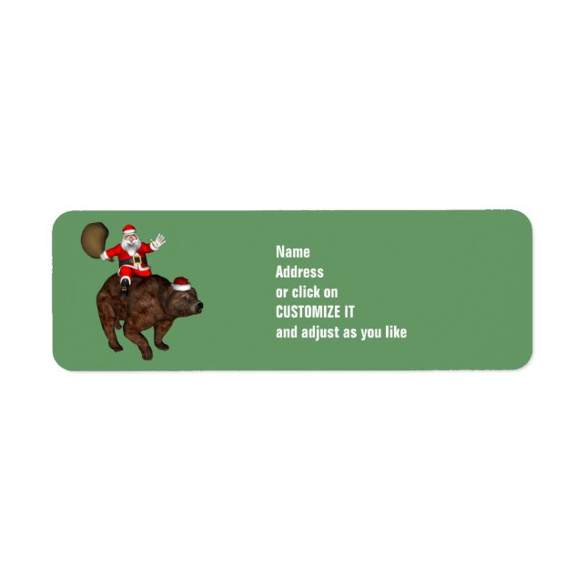 Étiquette Père Noël Monte Un Ours Brown (Devant)