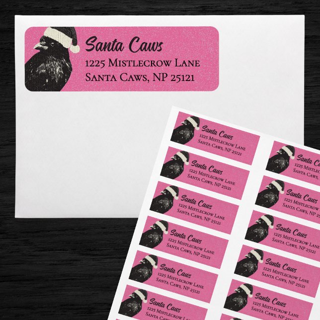 Étiquette Père Noël rose et noir corneille Noël (Fun pink and black Christmas return labels feature a Santa crow, or "Santa Caws," if you prefer! :D)