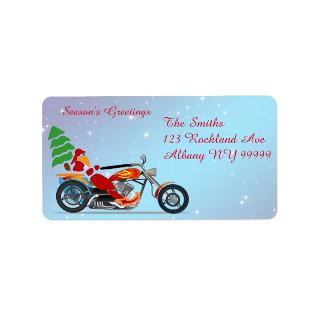 Étiquette Père Noël sur une moto avec arbre (Devant)