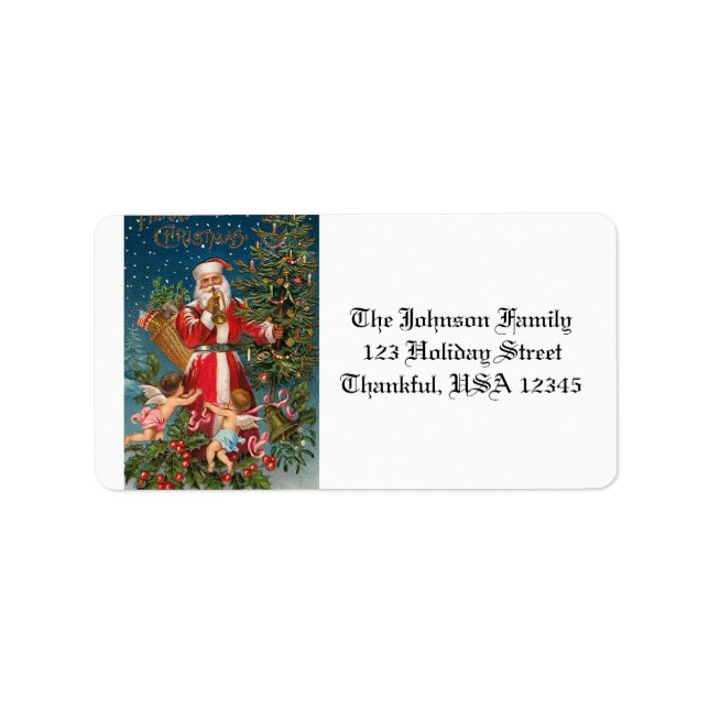 Étiquette Père Noël vintage avec anges (Devant)