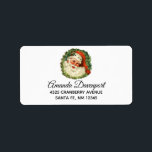 Étiquette Père Noël vintage avec couronne de pin<br><div class="desc">Étiquettes de adresse avec une image rétro montrant un Père Noël souriant et heureux entouré d'une couronne de pin avec une branche de saint dans son casquette.</div>
