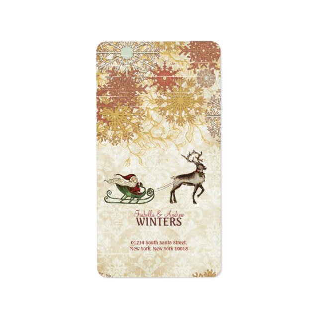 Étiquette Père Noël vintage & Reindeer (Devant)