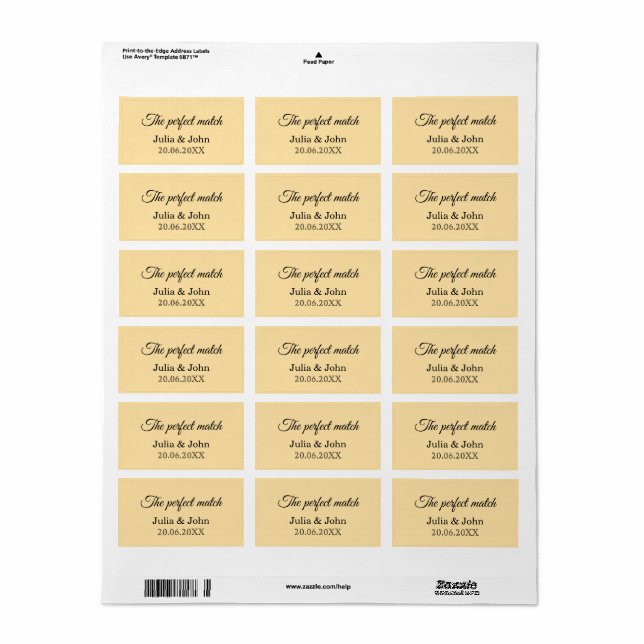 Étiquette Perfect Match Wedding Matchbox – Premium Edition (Feuille entière)