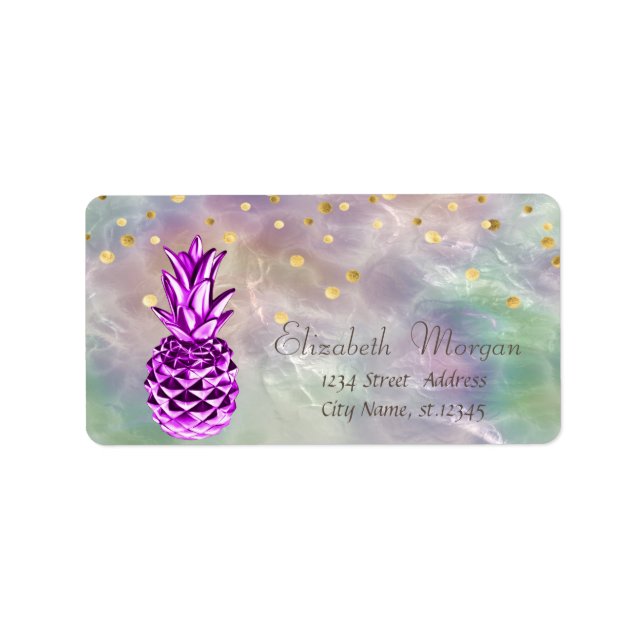 Étiquette Perle holographique en ananas métallique Confetti (Devant)