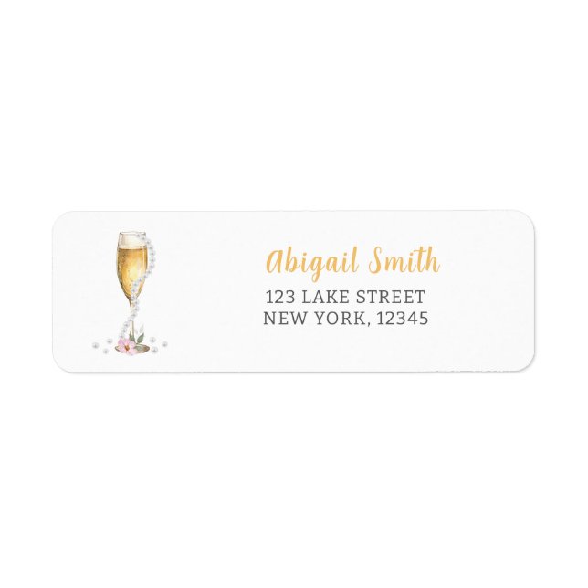 Étiquette Perles & Prosecco Adresse de Retour de Réception d (Devant)