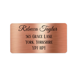 Étiquette Personalised Black Elegant Rose Gold Address