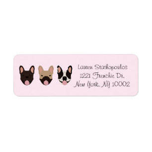 Étiquette Personalized Address French Bulldogs Smiling Pink