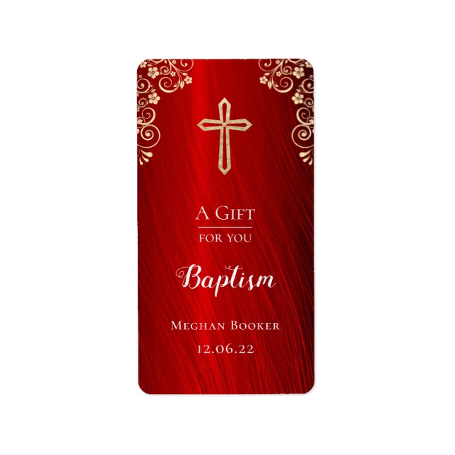 Étiquette Personalized Baptism Red Gold Hand Sanitizer (Devant)