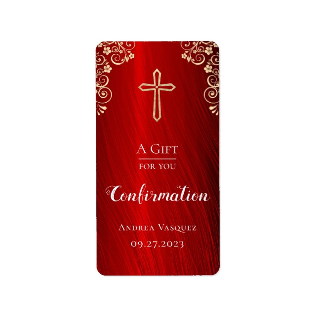 Étiquette Personalized Confirmation Red Gold Hand Sanitizer  (Devant)