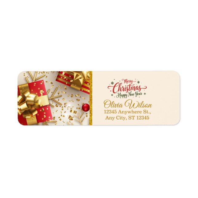 Étiquette Personalized Gold & Red Festive Holiday Mailing (Devant)