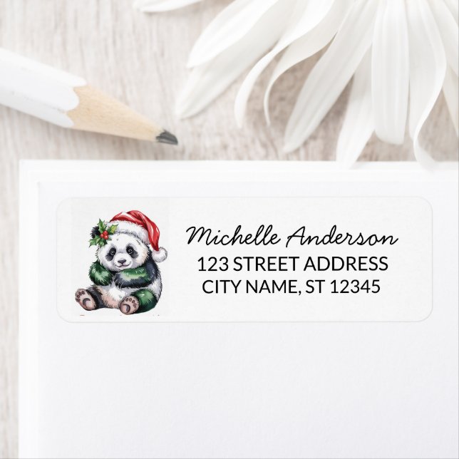 Étiquette Personalized Merry Christmas Cute Panda Bear       (En situation)