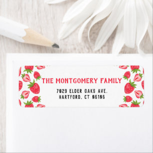 Étiquette Personalized Name Red Strawberry Return Address