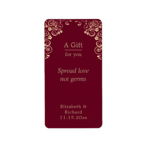 Étiquette Personalized Wedding Burgundy Gold Hand Sanitizer