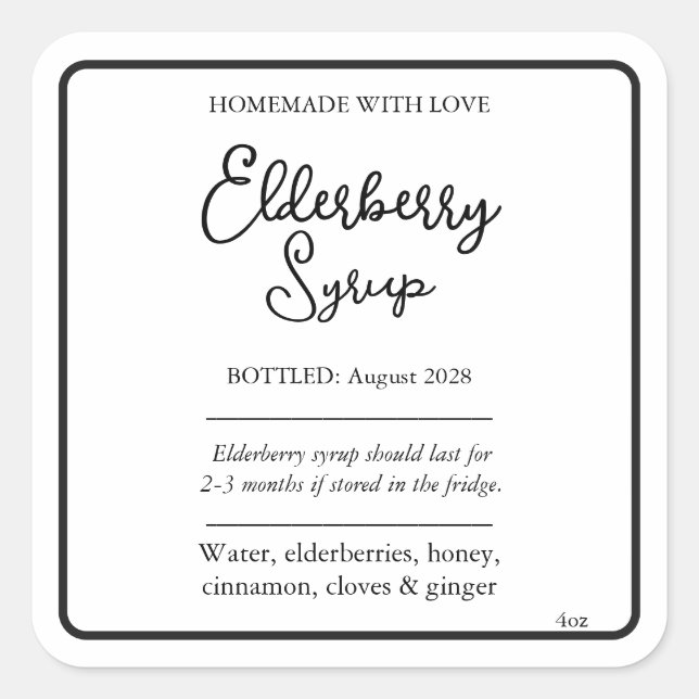 Étiquette personnalisable de sirop de sureau ZEB_0 (Devant)