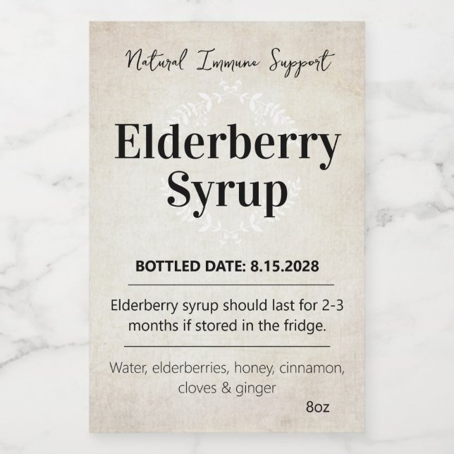 Étiquette personnalisable de sirop de sureau ZEB_0 (Étiquettes simples)