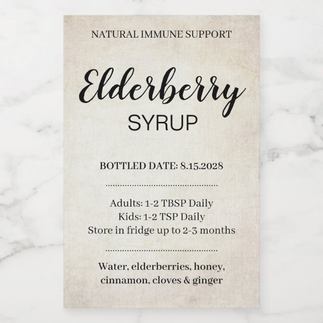 Étiquette personnalisable de sirop de sureau ZEB_0 (Étiquettes simples)
