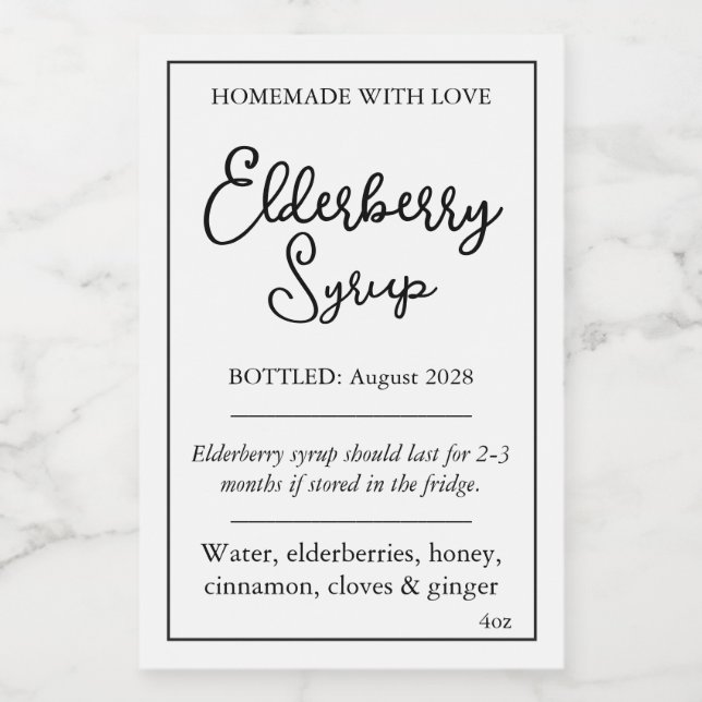Étiquette personnalisable de sirop de sureau ZEB_0 (Étiquettes simples)
