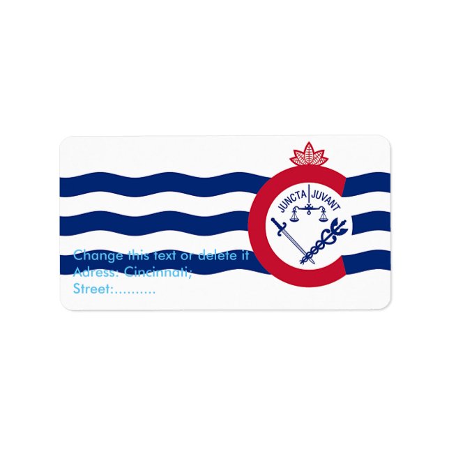 Étiquette personnalisé avec Drapeau de Cincinnati, (Devant)