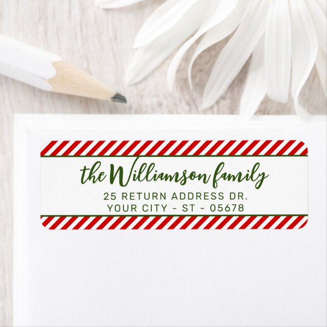 Étiquette Personnalisé Chic Rouge Blanc Peppermenthe Bandes  (En situation)