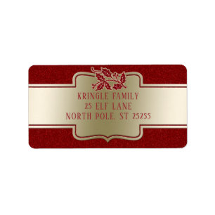 Étiquette Personnalisé Elégant Or Rouge Noël Holly