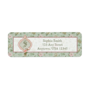 Étiquette Personnalisé Girly Chic Vert et rose Floral