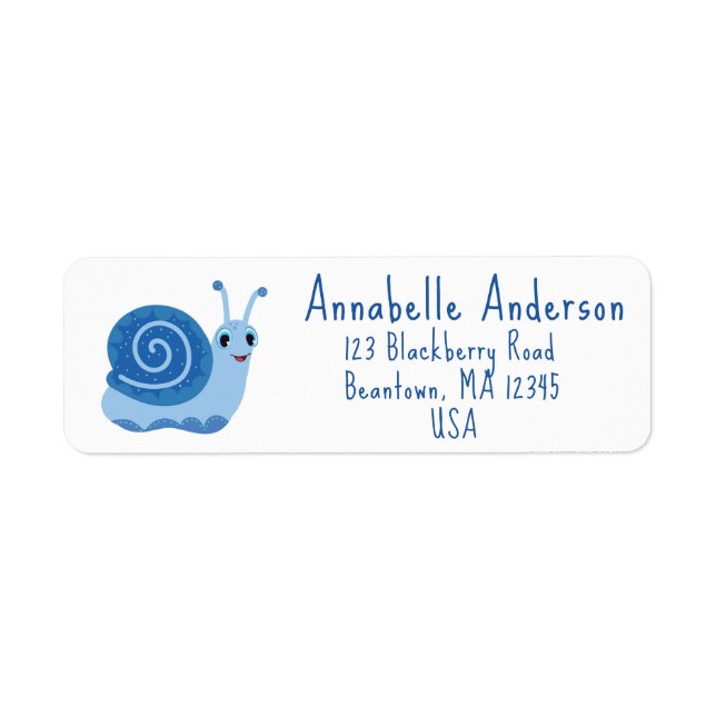 Étiquette Personnalisée Courrier Escargot Bleu (Devant)