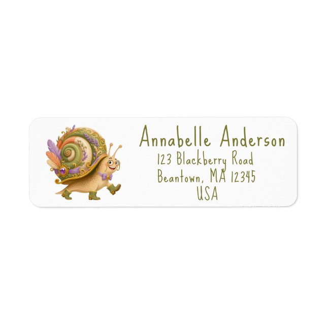 Étiquette Personnalisée Courrier Escargot Heureux (Devant)