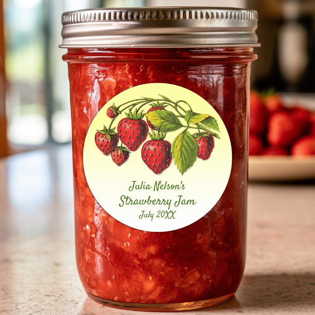 Étiquette personnalisée de pot de confiture ombrée (Personalized Strawberry Yellow Ombre Jam Jar Label)