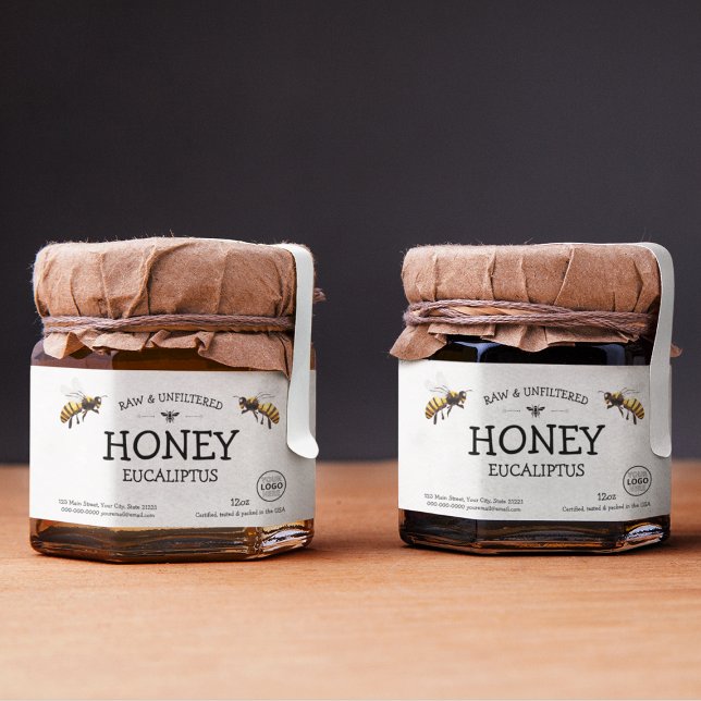 Étiquette personnalisée de pot de miel noir et bla (Black And White Custom Honey Jar Label
)