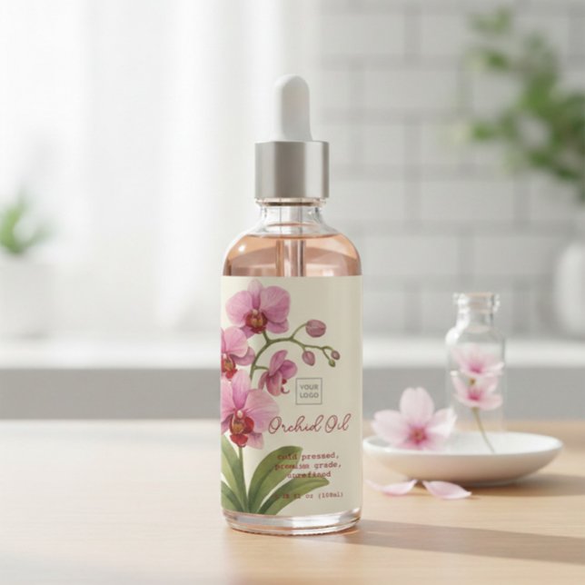 Étiquette personnalisée d'huile d'orchidée faite m (Créateur téléchargé)