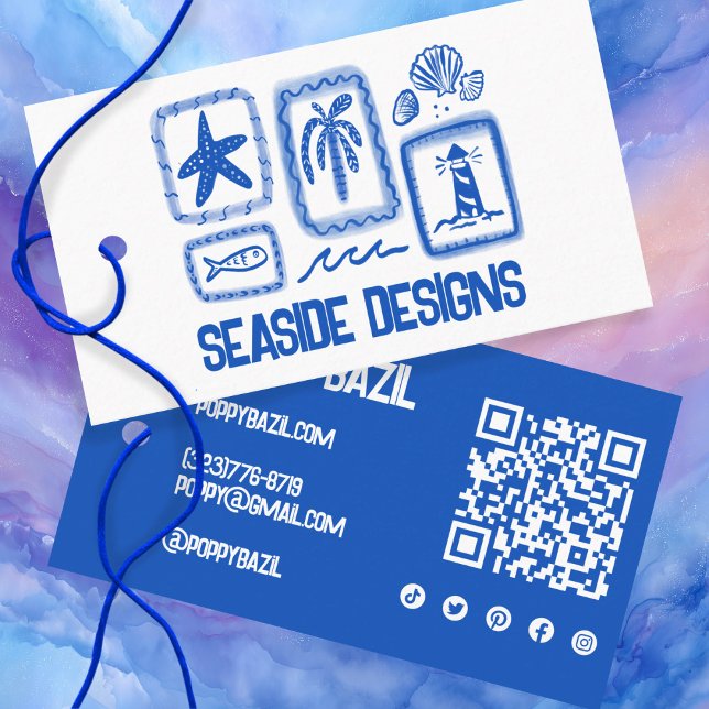 Étiquette personnalisée QR Code avec icône sociale (BEACH Social Icon QR Code CUSTOM Hang Tag
)