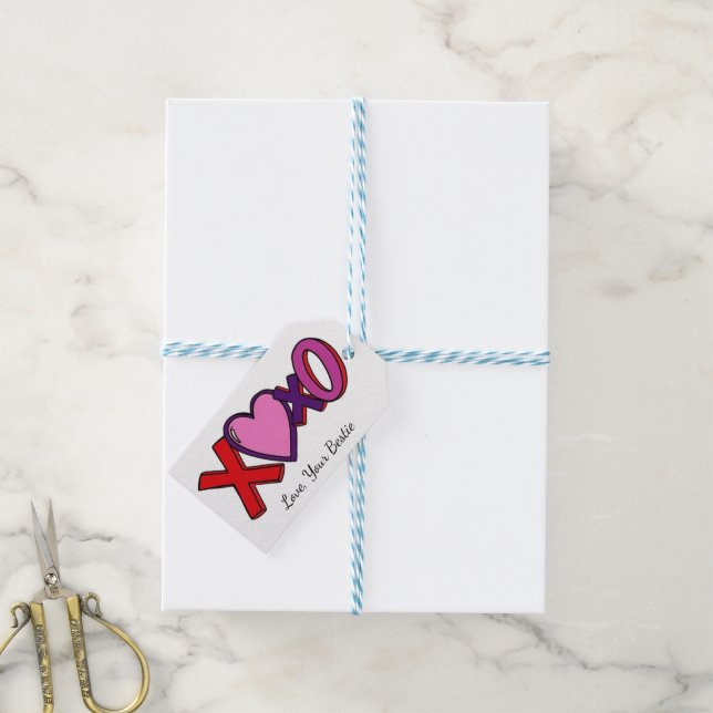 Étiquette personnalisée XOXO, Saint-Valentin (Avec de laficelle)