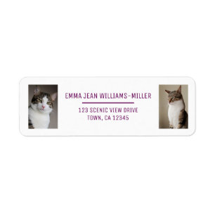 Étiquette Personnaliser 2 photos avec Cat Modern Adresse de