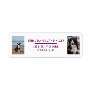 Étiquette Personnaliser 2 Photos avec Chien Moderne Adresse 