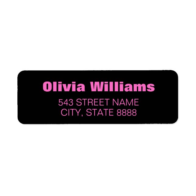 Étiquette Personnaliser simple rose néon en noir élégant (Devant)